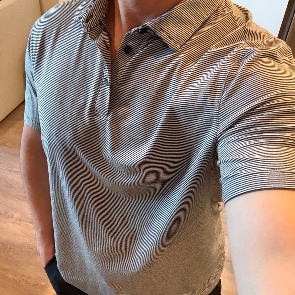 Lululemon Men's Black & White Striped Polo